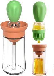 Glass Olive Oil Dispenser Bottle With Silicone Brush, Oil Measuring Container Dispenser And Silicone Dropper for Kitchen Baking BBQ Grill Pastry Brush