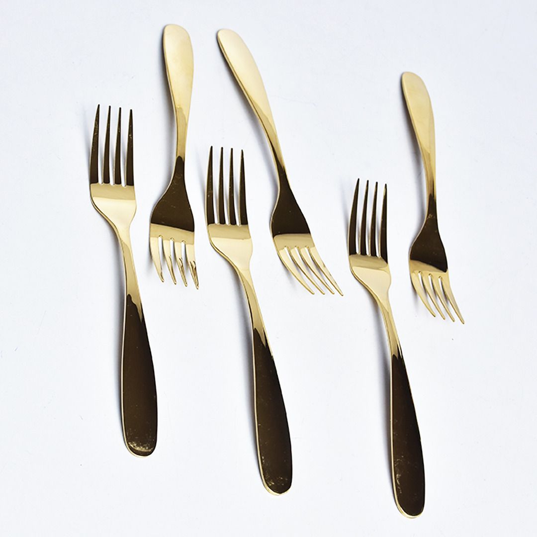 Gold Table Forks Set of 6pcs 20.5cm, Gold Titanium Plating Stainless Steel Dinner Fork Set for Home, Restaurant, Daily Dinning, Easy to Clean and Dishwasher Safe