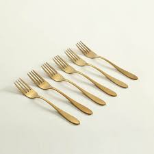 Gold Table Forks Set of 6pcs 20.5cm, Gold Titanium Plating Stainless Steel Dinner Fork Set for Home, Restaurant, Daily Dinning, Easy to Clean and Dishwasher Safe