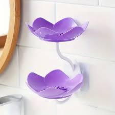 1pc rose soap  holder,Wall- Mounted Drain Soap Box Double Layer Lotus Flower Shaped Soap Tray Removable Soap Dish Non- Slip Storage Self- Adhesive Bathroom Accessories