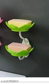 1pc rose soap  holder,Wall- Mounted Drain Soap Box Double Layer Lotus Flower Shaped Soap Tray Removable Soap Dish Non- Slip Storage Self- Adhesive Bathroom Accessories