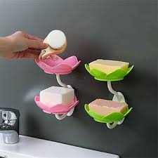 1pc rose soap  holder,Wall- Mounted Drain Soap Box Double Layer Lotus Flower Shaped Soap Tray Removable Soap Dish Non- Slip Storage Self- Adhesive Bathroom Accessories