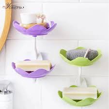 1pc rose soap  holder,Wall- Mounted Drain Soap Box Double Layer Lotus Flower Shaped Soap Tray Removable Soap Dish Non- Slip Storage Self- Adhesive Bathroom Accessories