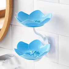 1pc rose soap  holder,Wall- Mounted Drain Soap Box Double Layer Lotus Flower Shaped Soap Tray Removable Soap Dish Non- Slip Storage Self- Adhesive Bathroom Accessories