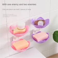 1pc rose soap  holder,Wall- Mounted Drain Soap Box Double Layer Lotus Flower Shaped Soap Tray Removable Soap Dish Non- Slip Storage Self- Adhesive Bathroom Accessories