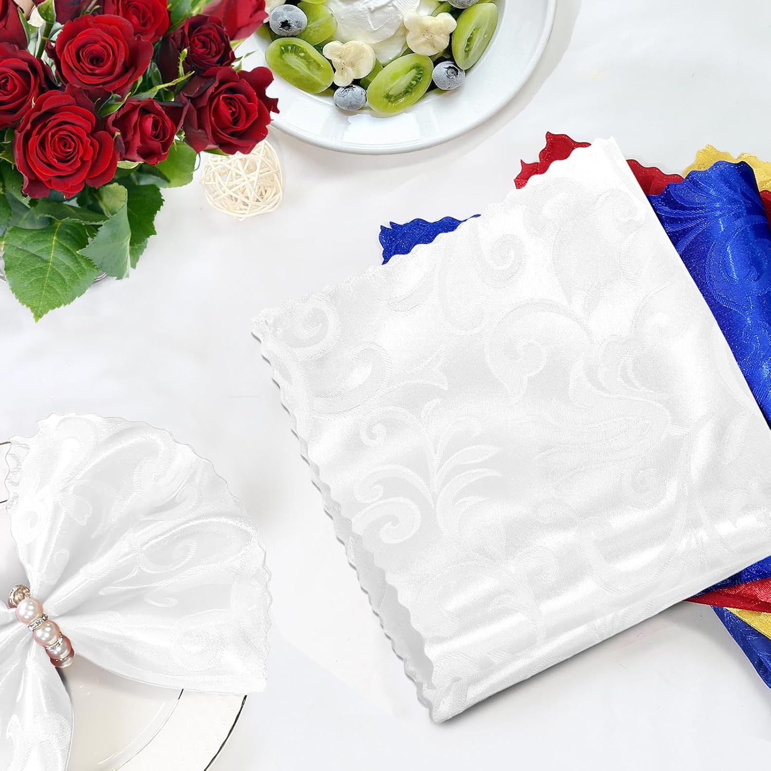 1p Jacquared satin Napkin,napkins adopts seamless one-piece design, smooth and beautiful, suitable for wedding party, prom, banquet, birthday party, engagement party, wedding anniversary, graduation p
