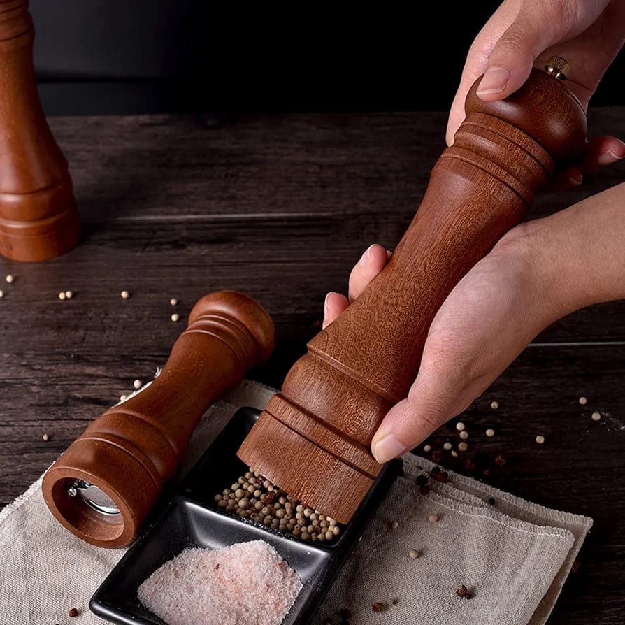 Wooden Salt/Pepper Grinder with Adjustable Coarseness – Premium Wood Spice Mill Stainless Steel Salt & Pepper Shaker