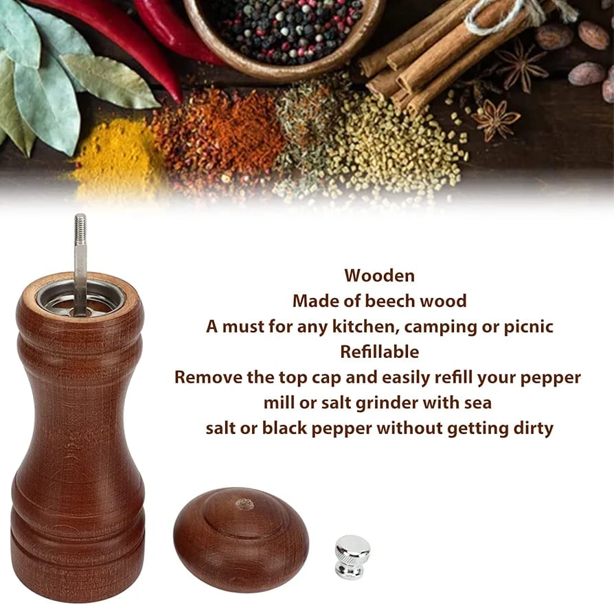 Wooden Salt/Pepper Grinder with Adjustable Coarseness – Premium Wood Spice Mill Stainless Steel Salt & Pepper Shaker