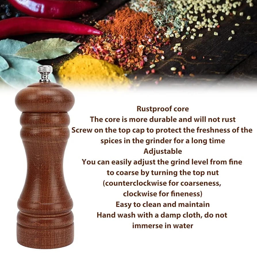 Wooden Salt/Pepper Grinder with Adjustable Coarseness – Premium Wood Spice Mill Stainless Steel Salt & Pepper Shaker