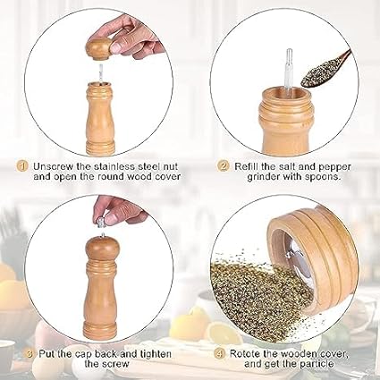 Pepper grinder small. . Crafted from high-quality wood, this sturdy grinder offers durability and style for any occasion. With a simple twist of the knob at the top