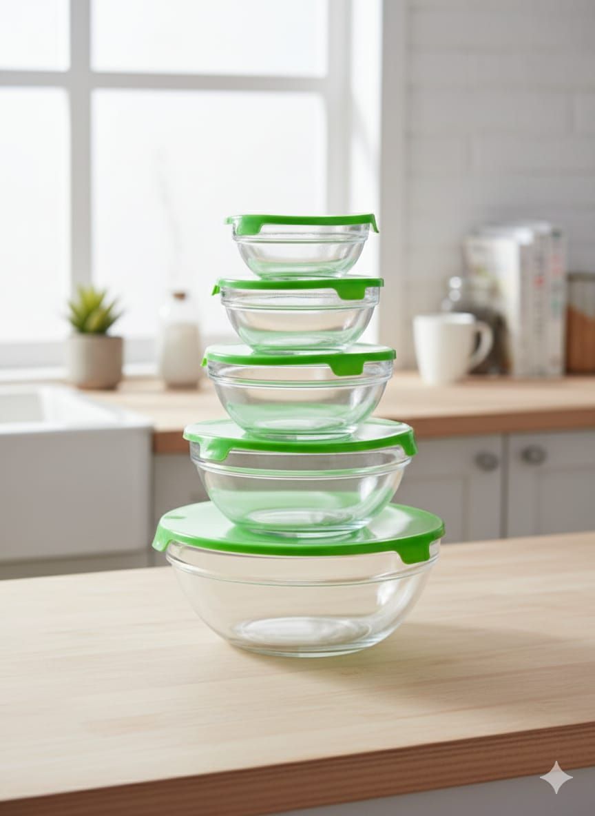 10pcs High Quality Microwave Friendly Kitchen Glass Storage Bowls Set – Includes 5 Glass Bowls & 5 Lids for Meal Prep, Food Storage, and Easy Reheating