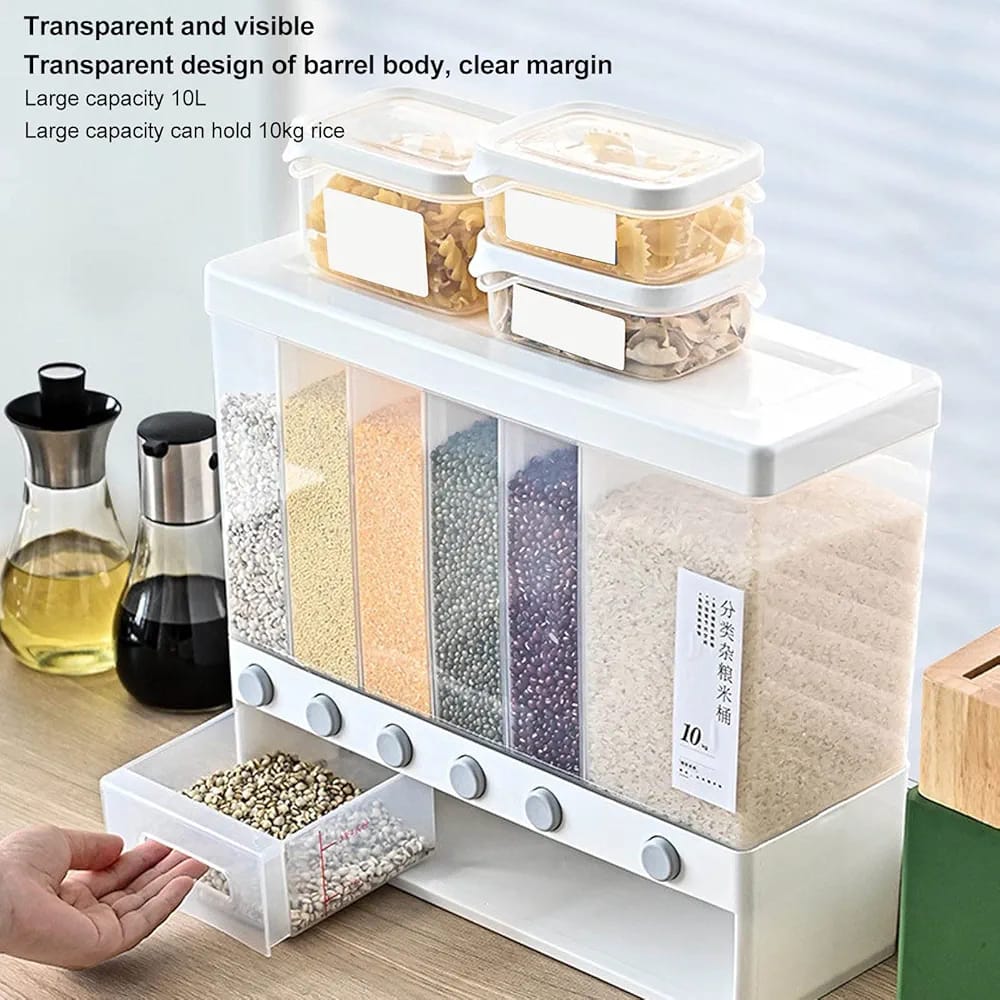 Partitioned Multifunctional Cereal/rice Dispenser 6 Compartments