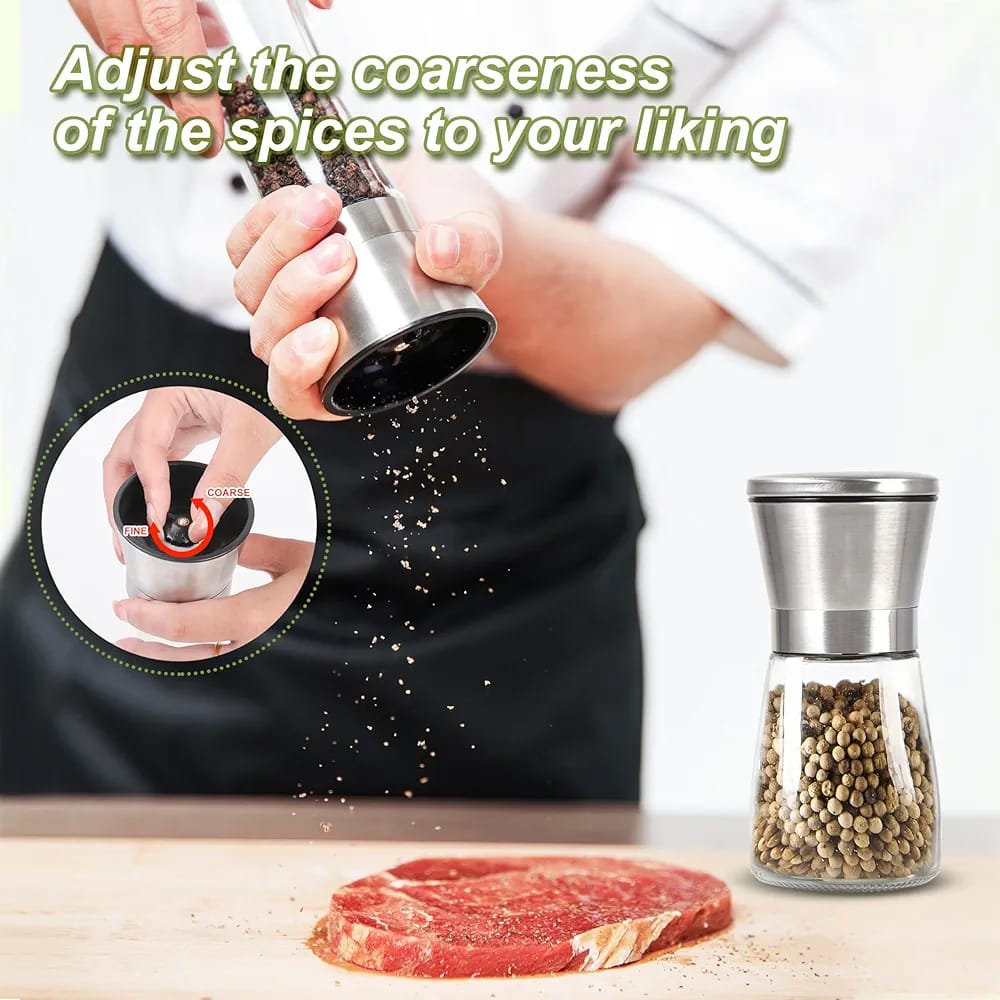 Adjustable Coarseness Salt And Pepper Grinder,Salt and Pepper Grinder Set - Stainless Steel Refillable Salt & Peppercorn Shakers