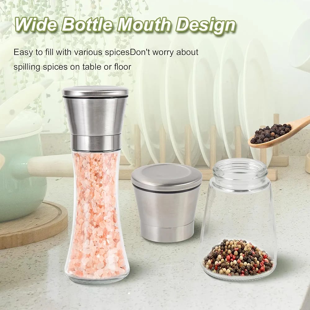 Adjustable Coarseness Salt And Pepper Grinder,Salt and Pepper Grinder Set - Stainless Steel Refillable Salt & Peppercorn Shakers