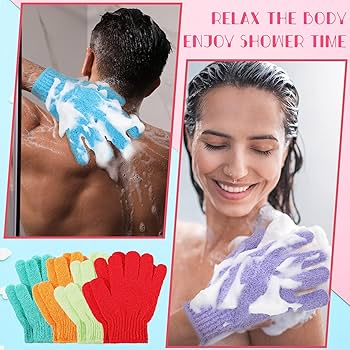 Bath Gloves Pair Exfoliating Wash Skin Spa Massage Scrub Body Scrubber (Random Color)