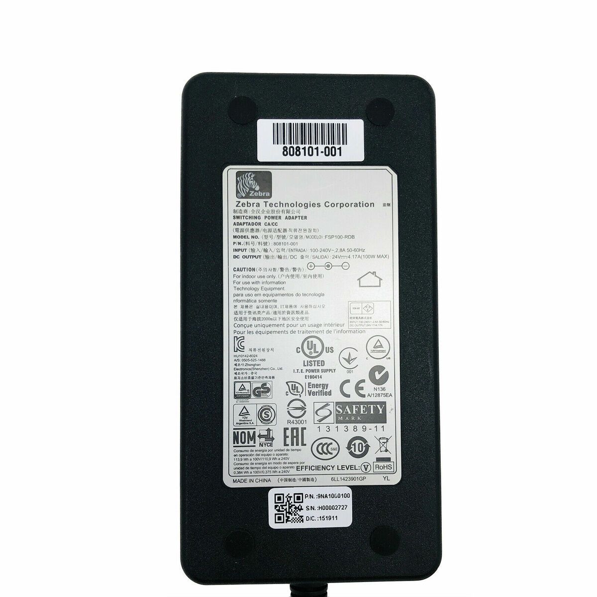 High-Performance 19.5V 10.3A Universal AC Power Adapter for Zebra Printers, Laptops, and Other Compatible Devices with Durable Design and Safety Certifications