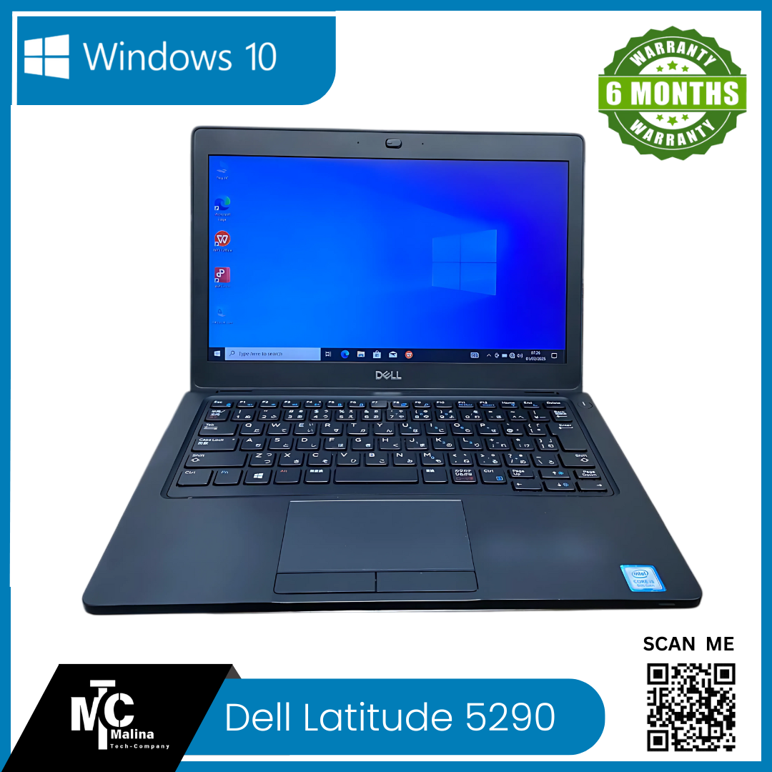 Refurbished Dell Latitude 5290 Business Laptop – Intel Core i5-8250U 8th Gen, 8GB RAM, 256GB SSD, Windows 10 Pro, 12.5" HD Display, No Webcam