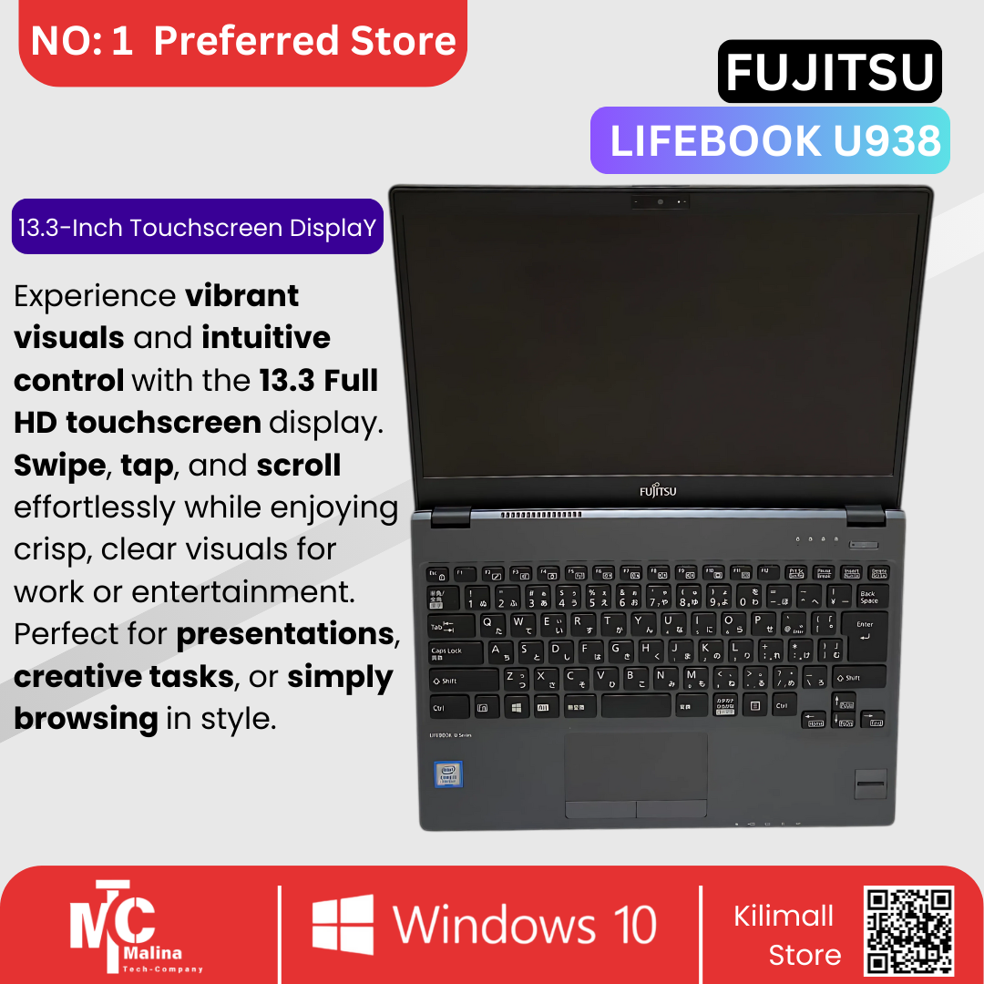 FUJITSU U938 Ultra-Portable Laptop – Intel Core i5-7200U, 2.7GHz, 8GB RAM, 256GB SSD, Touchscreen, Lightweight Business Notebook