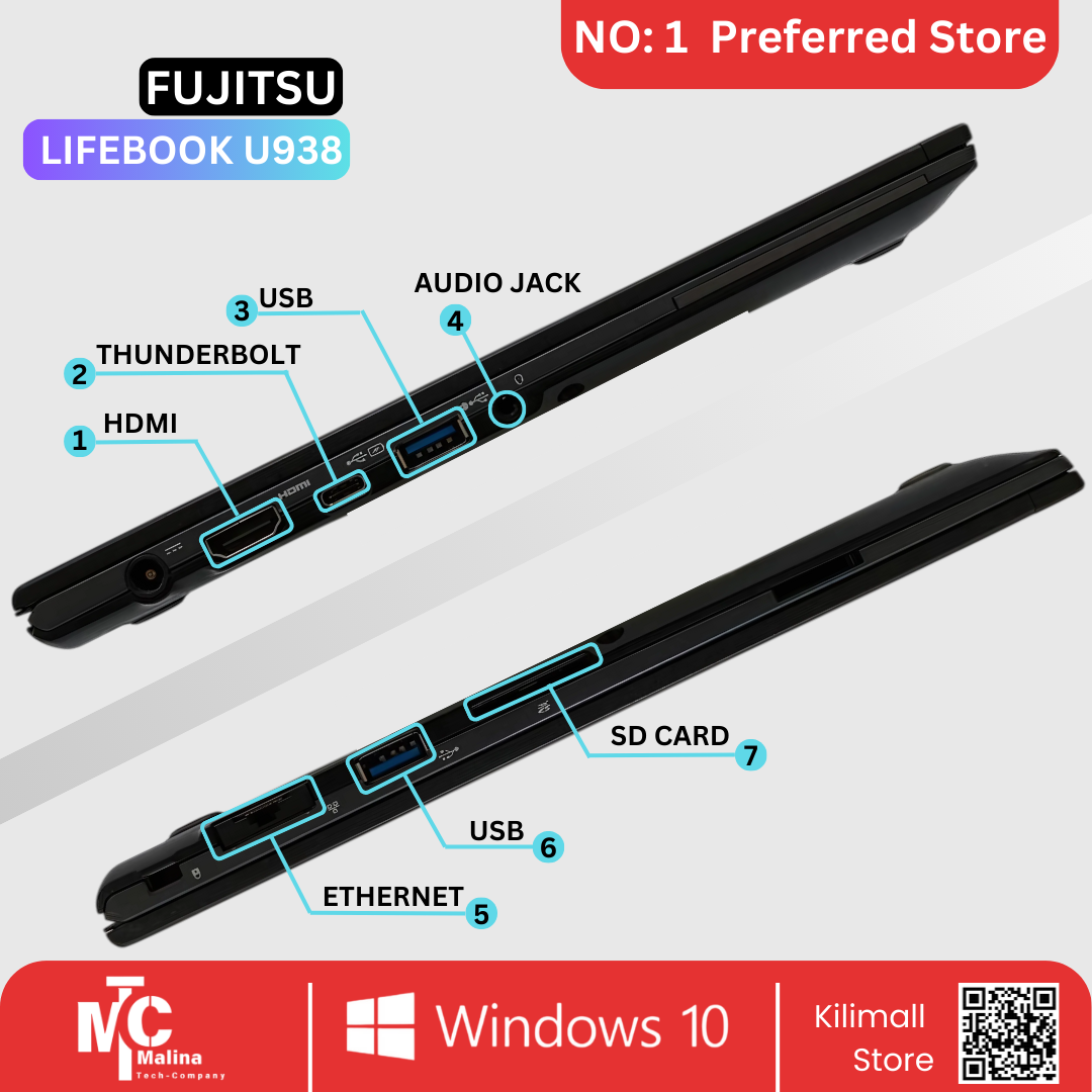 FUJITSU U938 Ultra-Portable Laptop – Intel Core i5-7200U, 2.7GHz, 8GB RAM, 256GB SSD, Touchscreen, Lightweight Business Notebook