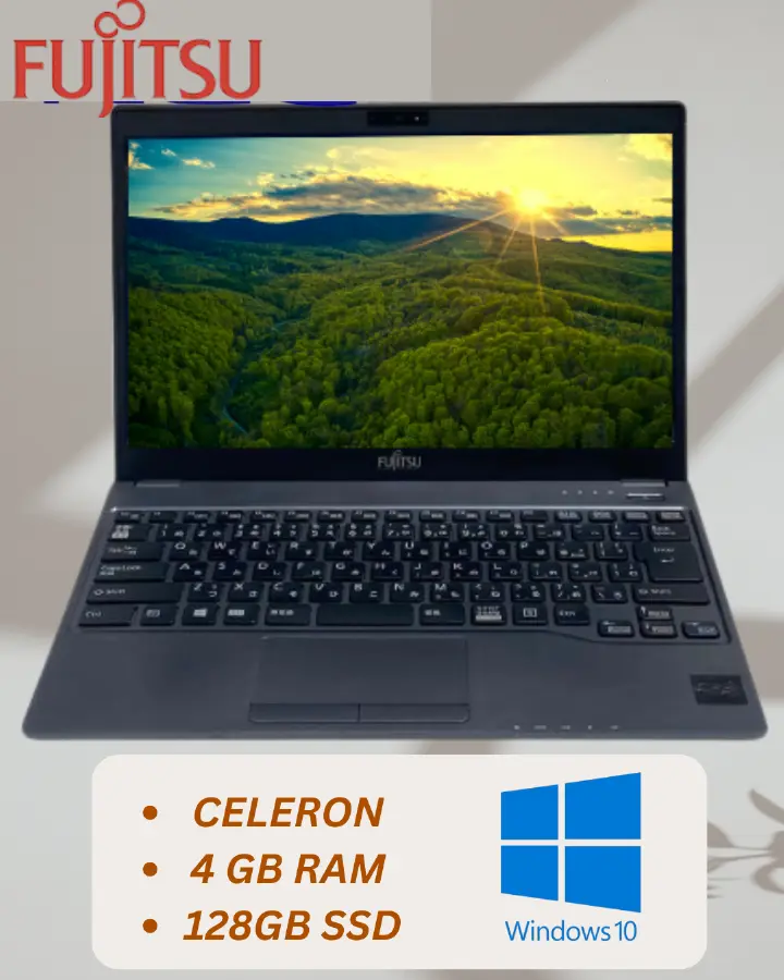 Fujitsu FUTRO MU937 Ultra-Thin Business Laptop – Intel Celeron Processor (1.80GHz), 4GB DDR4 RAM, 128GB SSD, Windows 10 Pro, Lightweight & Durable Design, High-Performance Computing for Profe