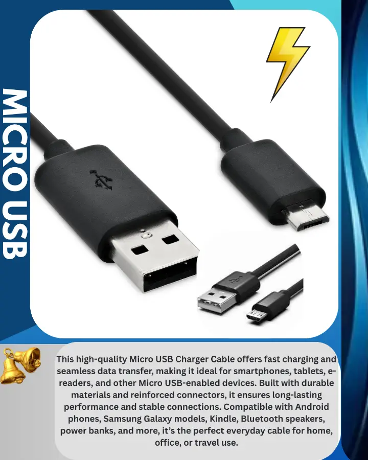 "Micro USB Charger Cable – Fast Charging & Data Transfer Cord for android,lightning cable and USB-C