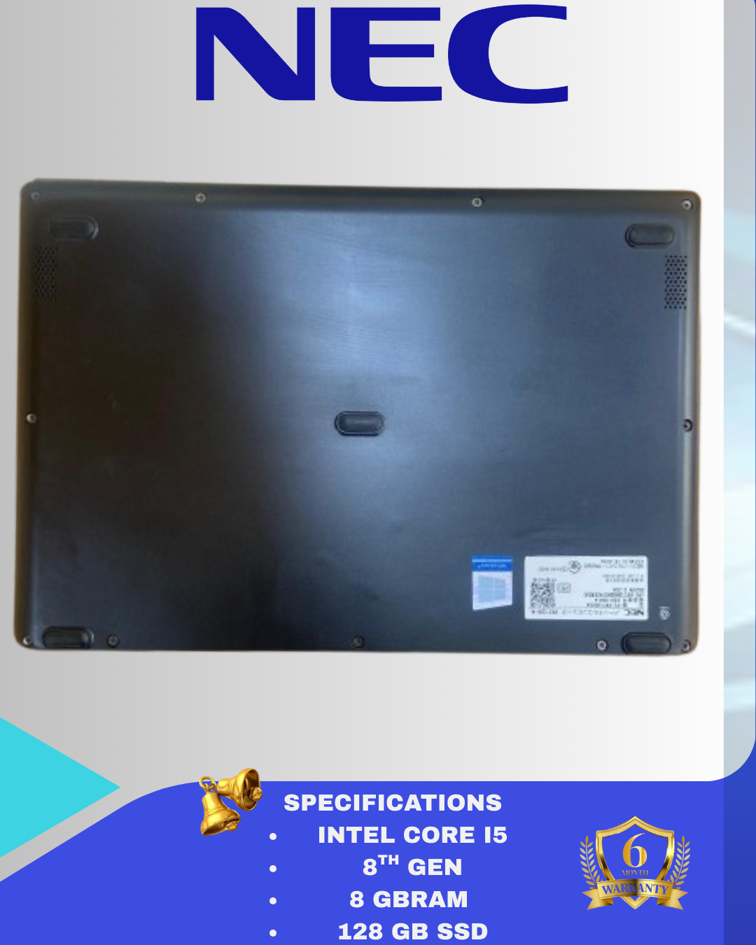 REFURBISHED NEC VKT13HZG5 Laptop Intel Core i5 8th Gen, 8GB RAM 128GB SSD 13.3 Inch Screen Compact Business Laptop with Lenovo 65W Type-C Laptop Charger Fast USB-C Power Adapter Refurbished Laptops