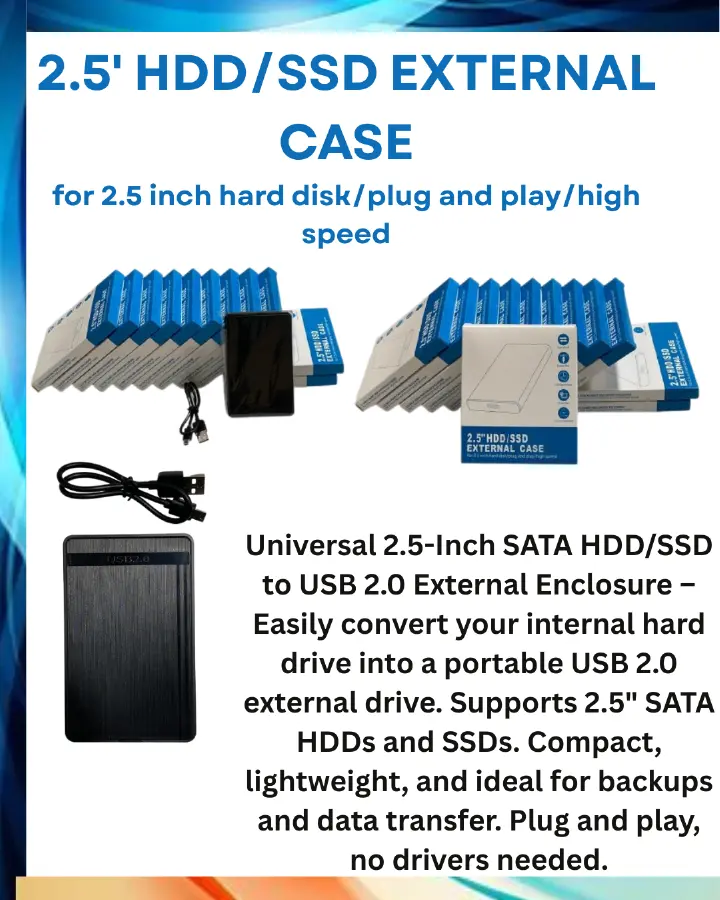 "Universal 2.5-Inch SATA HDD/SSD to USB 2.0 External Hard Drive Enclosure Case