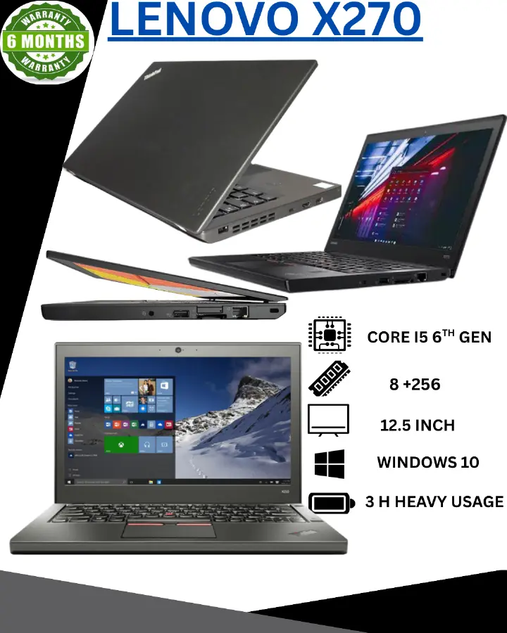 Lenovo ThinkPad X270 - Intel Core i5-6th Gen 2.60GHz, 8GB RAM, 256GB SSD, Windows 10 Pro, Fingerprint Scanner, Lightweight Business Laptop