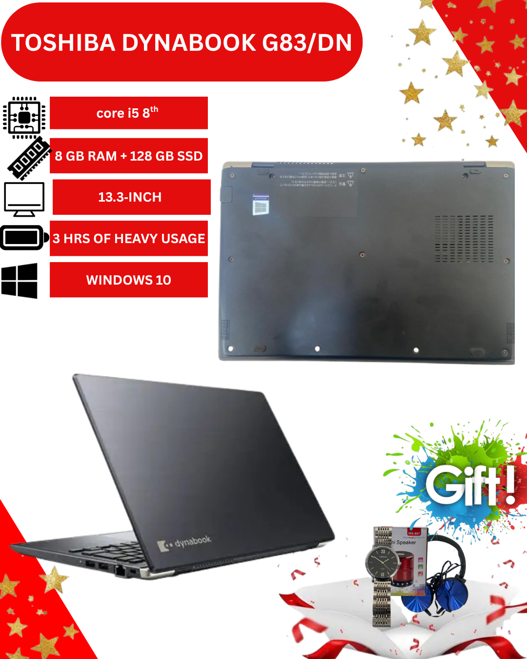 Toshiba Dynabook G83/DN Laptop – 8th Gen Intel Core i5 Processor, 8GB DDR4 RAM, 128GB SSD, 13.3" Full HD Display, Windows 10 Pro, Wi-Fi, Webcam – Lightweight Portable Business Ultrabook for Office, Sc