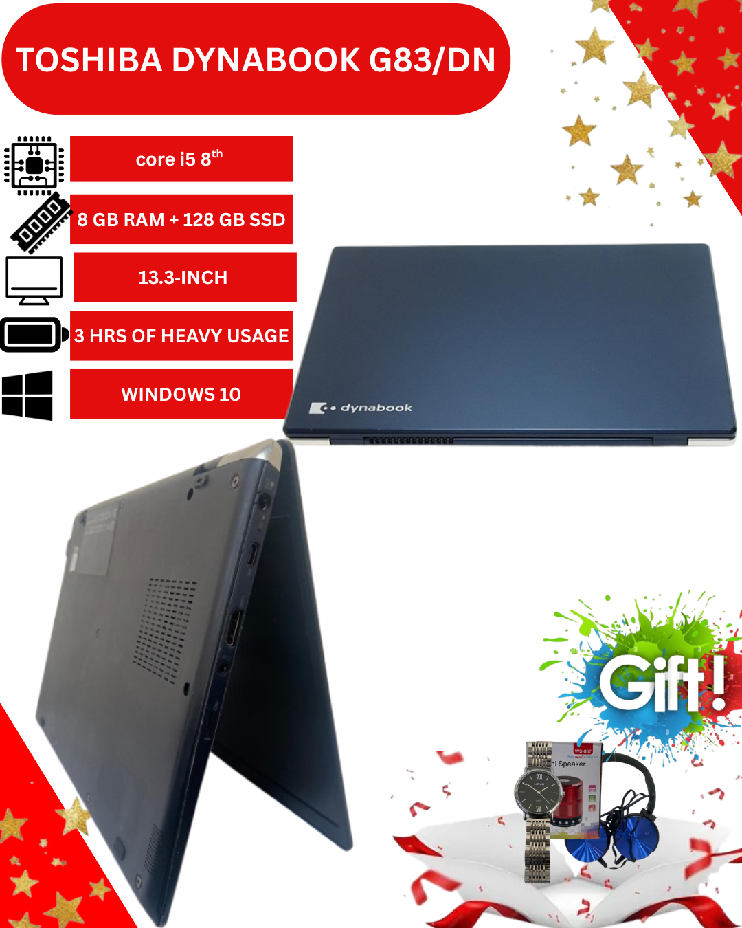 Toshiba Dynabook G83/DN Laptop – 8th Gen Intel Core i5 Processor, 8GB DDR4 RAM, 128GB SSD, 13.3" Full HD Display, Windows 10 Pro, Wi-Fi, Webcam – Lightweight Portable Business Ultrabook for Office, Sc
