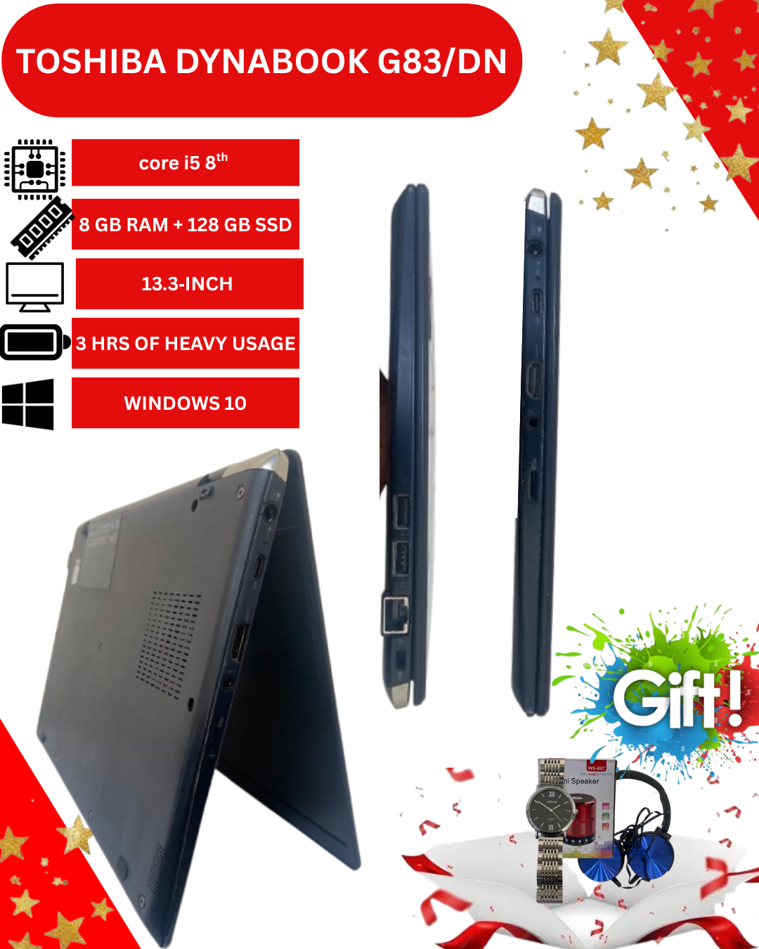 Toshiba Dynabook G83/DN Laptop – 8th Gen Intel Core i5 Processor, 8GB DDR4 RAM, 128GB SSD, 13.3" Full HD Display, Windows 10 Pro, Wi-Fi, Webcam – Lightweight Portable Business Ultrabook for Office, Sc