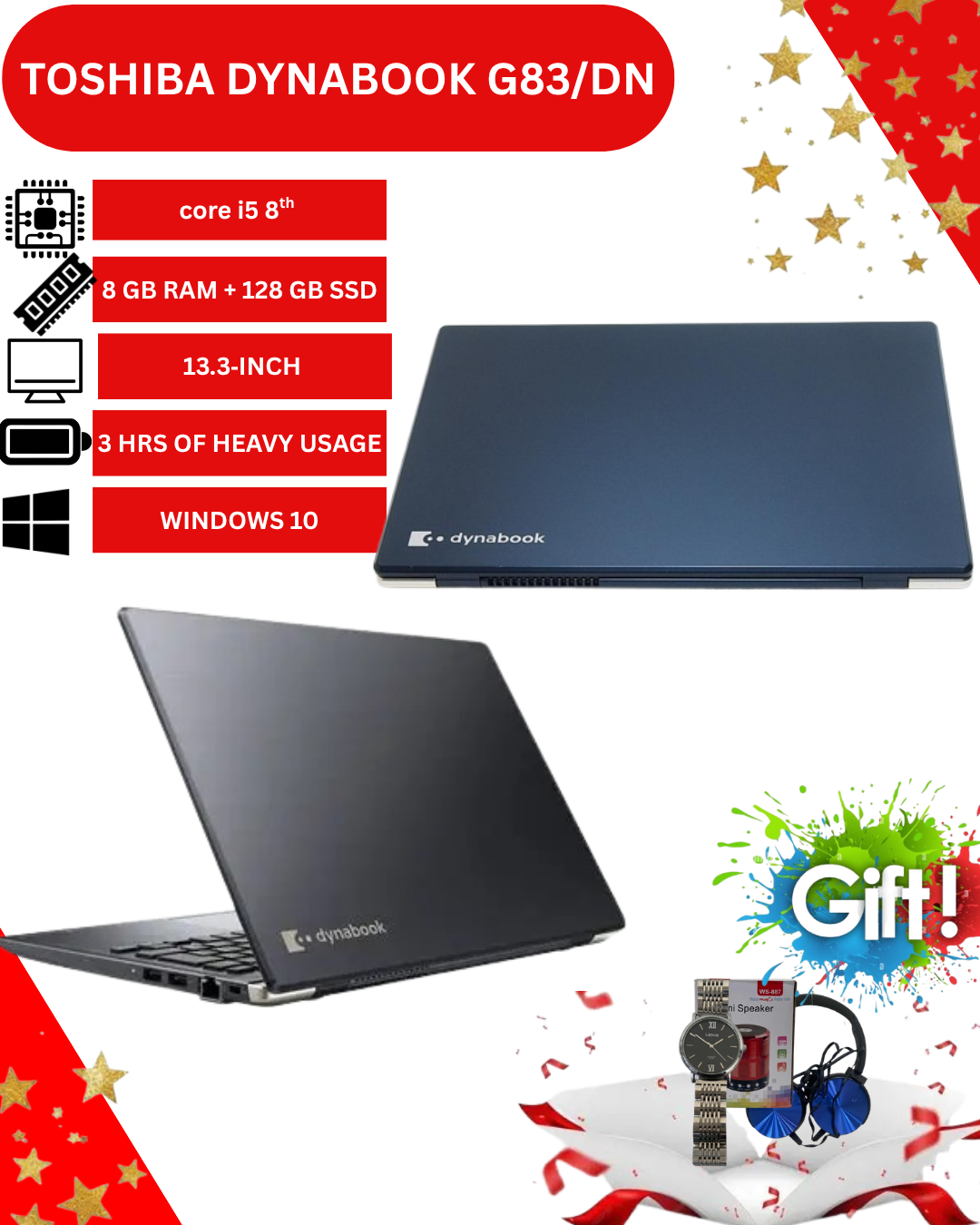 Toshiba Dynabook G83/DN Laptop – 8th Gen Intel Core i5 Processor, 8GB DDR4 RAM, 128GB SSD, 13.3" Full HD Display, Windows 10 Pro, Wi-Fi, Webcam – Lightweight Portable Business Ultrabook for Office, Sc