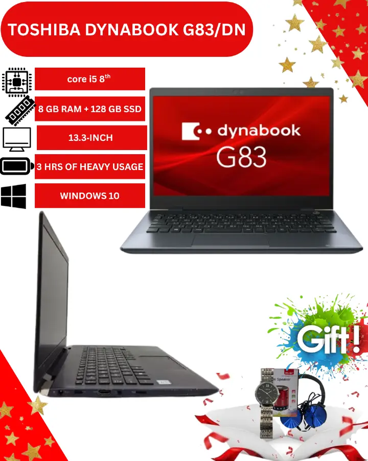 Toshiba Dynabook G83/DN Laptop – 8th Gen Intel Core i5 Processor, 8GB DDR4 RAM, 128GB SSD, 13.3" Full HD Display, Windows 10 Pro, Wi-Fi, Webcam – Lightweight Portable Business Ultrabook for Office, Sc