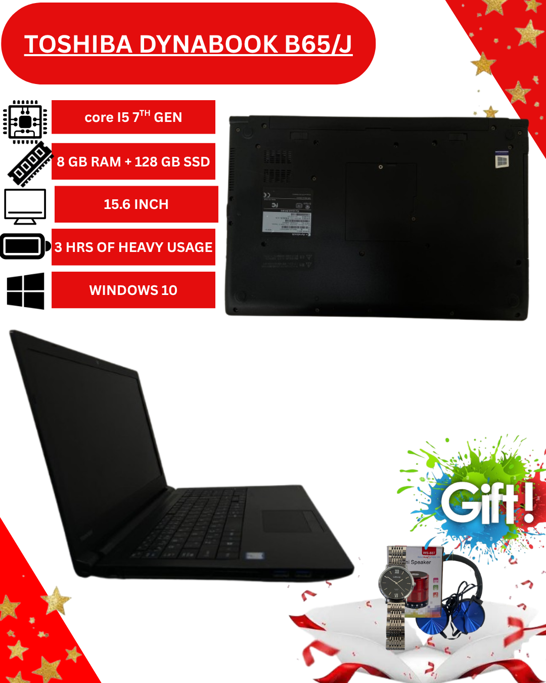 .Toshiba Dynabook B65/J 15.6-Inch Laptop – Intel Core i5 7th Gen Processor, 8GB DDR4 RAM, 128GB SSD, Windows 10 Pro, HDMI, USB 3.0, Wi-Fi – Reliable Business & Student Laptop