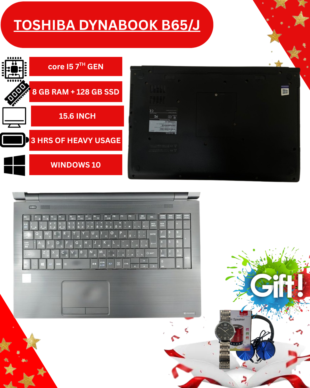 .Toshiba Dynabook B65/J 15.6-Inch Laptop – Intel Core i5 7th Gen Processor, 8GB DDR4 RAM, 128GB SSD, Windows 10 Pro, HDMI, USB 3.0, Wi-Fi – Reliable Business & Student Laptop