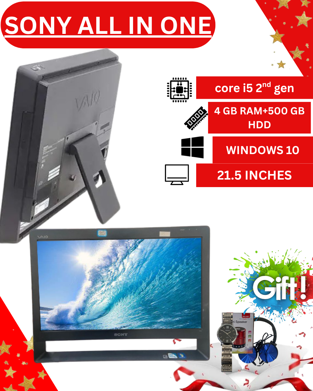 Refurbished Sony All-in-One Desktop PC, Intel core i5 2nd gen, 4GB RAM, 500GB HDD, Windows 10 Installed – Budget-Friendly, High-Performance