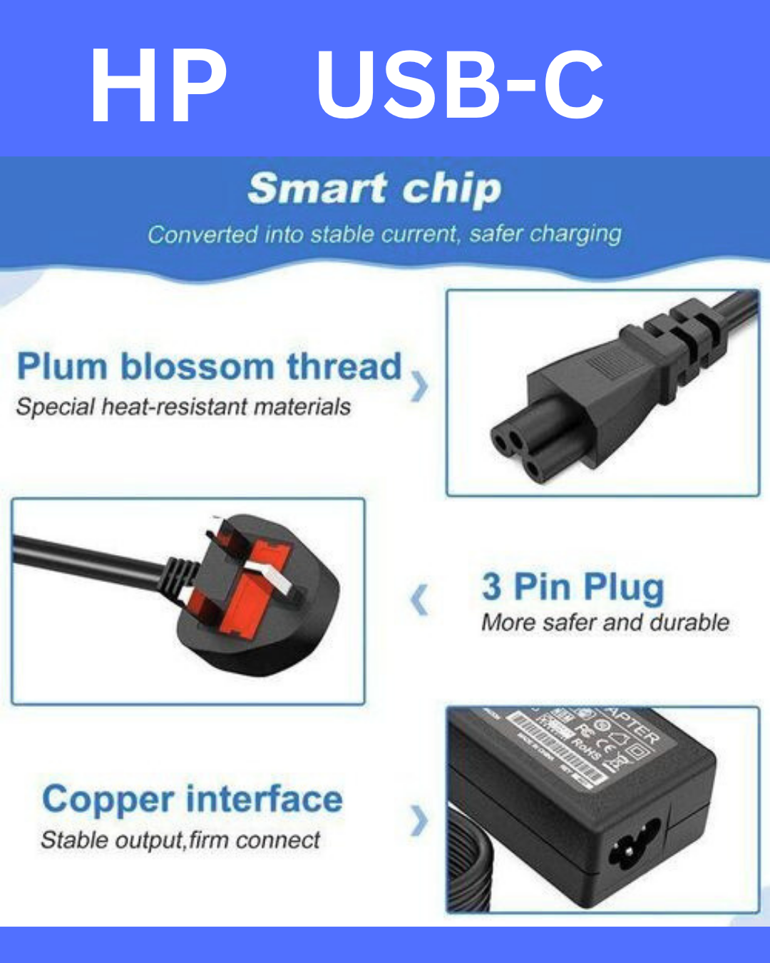 Original HP 65W USB Type-C Laptop Charger Adapter – High-Speed Fast Charging Power Supply for Compatible HP Notebooks and Devices – Compact & Travel-Friendly Design