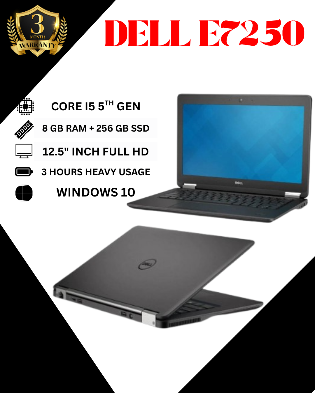 “Dell Latitude E7250 Refurbished 12.5-Inch Business Ultrabook Laptop – Intel Core i5 5th Gen Processor, 8GB DDR3 RAM, 256GB High-Speed SSD, Windows 10 Pro, Slim & Lightweight Professional Notebook