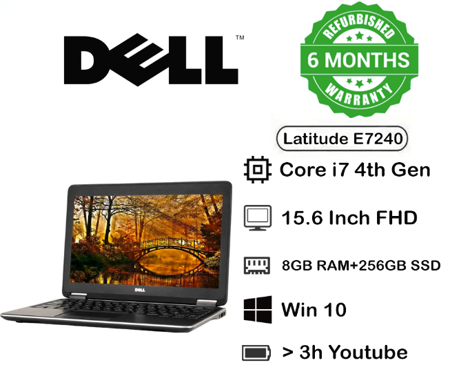 Dell Latitude E7240 12.5" Inch Screen  Refurbished Laptop | Intel Core i7-4310U @ 2.00GHz 4th Generation| 8GB RAM 256GB SSD | Windows 10 Pro Laptop