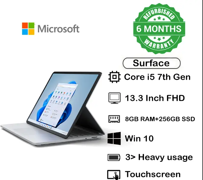 Refurbished Microsoft Surface Laptop 7th Gen Intel Core i5-7300U @ 2.60GHz, 8GB DDR4 RAM, 256GB SSD Storage,13.5" Touchscreen Display, Windows 10 Pro, Ultra-Slim Portable Business & Student Notebook