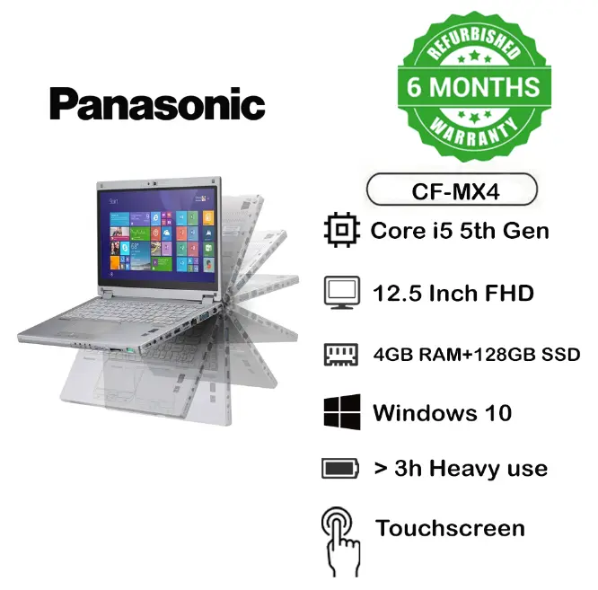 REFURBISHED Panasonic CF-MX4 Laptop Intel Core i5 5th Gen Processor, 4GB RAM, 128GB SSD Storage, Windows 10 Convertible Business Laptop (NO STYLUS PEN) Refurbished Laptop