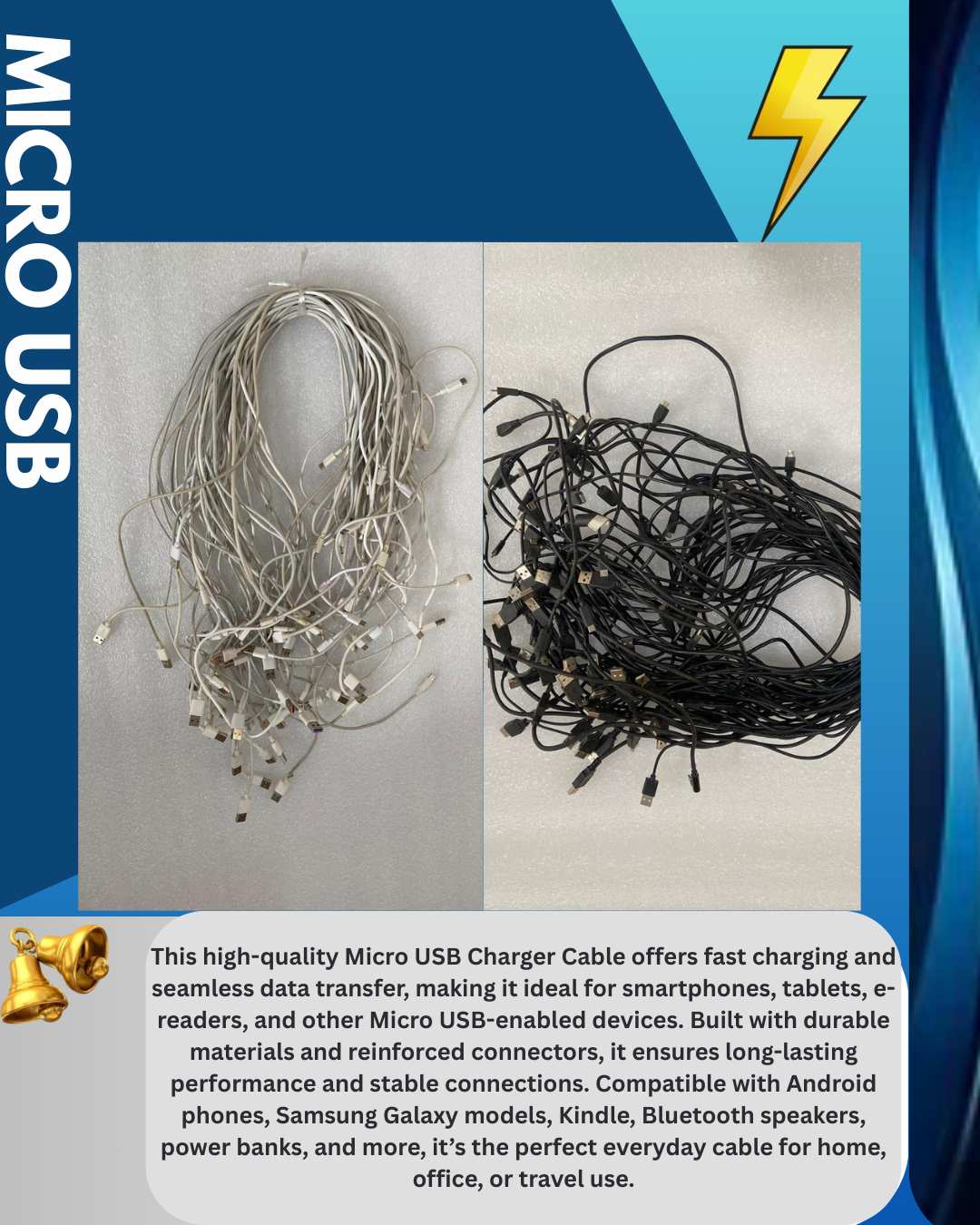 "TurboSync High-Speed Micro USB Charger and Data Transfer Cable – Fast Charging, Durable Braided Design, Universal Compatibility for Smartphones, Tablets, Power Banks & More"