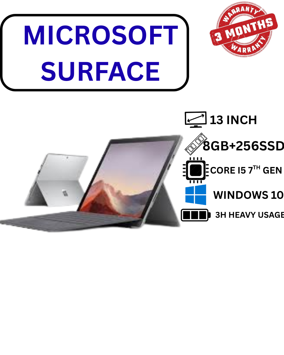 Refurbished Microsoft Surface Laptop 7th Gen Intel Core i5-7300U @ 2.60GHz, 8GB DDR4 RAM, 256GB SSD Storage,13.5" Touchscreen Display, Windows 10 Pro, Ultra-Slim Portable Business & Student Notebook