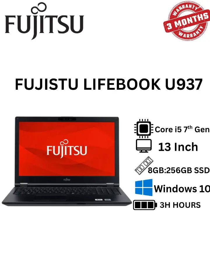 Refurbished Fujitsu Lifebook U937 Laptop Intel Core i5 7th Gen | 8GB RAM 256GB SSD Windows 10 Pro Ultra-Light Business Laptop