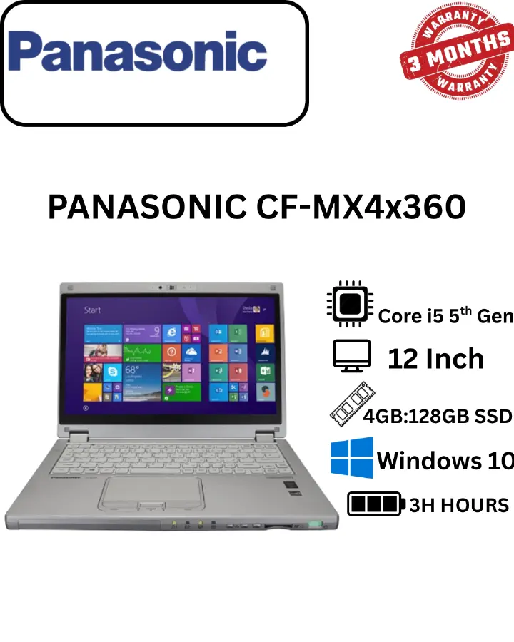 REFURBISHED Panasonic CF-MX4 x360 Laptop Intel Core i5 5th Gen Processor, 4GB RAM, 128GB SSD Storage, Windows 10 Convertible Business Laptop (NO STYLUS PEN) Refurbished Laptop