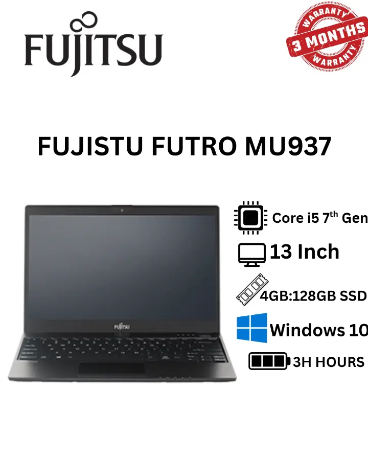 REURBISHED;Fujitsu FUTRO MU937 Ultra-Thin Business Laptop – Intel Celeron Processor (1.80GHz), 4GB DDR4 RAM, 128GB SSD, Windows 10 Pro, Lightweight & Durable Design, High-Performance