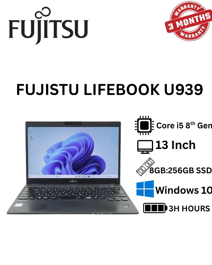 REFURBISHED Fujitsu Lifebook U939/938/937B Refurbished Laptop Intel Core i5- 8GB RAM 256 GB SSD 13.3” FHD Windows 10 Lightweight Business Laptop