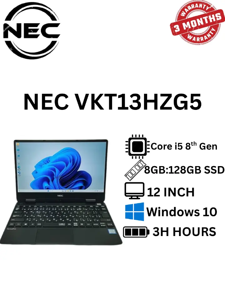 REFURBISHED NEC VKT13HZG5 Laptop Intel Core i5 8th Gen, 8GB RAM 128GB SSD 13.3 Inch Screen Compact Business Laptop with Lenovo 65W Type-C Laptop Charger Fast USB-C Power Adapter Refurbished Laptops