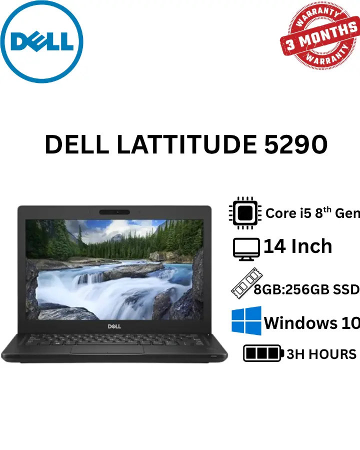 Refurbished Dell Latitude 5290 Business Laptop 8th Gen Intel Core i5-8250U, 8GB DDR4 RAM 256GB SSD, 12.5-Inch FHD Screen Display Windows 10 Pro Durable & Reliable Work Laptop (No Webcam)