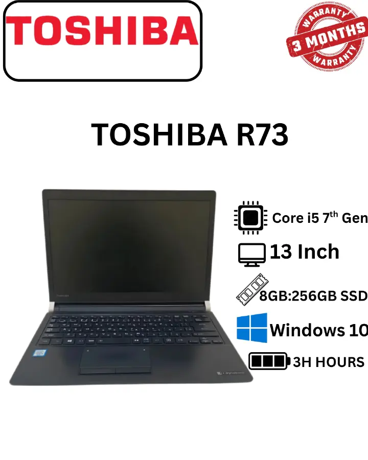 REFURBISHED ;Toshiba Dynabook R73/F NO camera  – Compact Business Laptop with Intel Core i5-7th Gen, 2.30GHz, 8GB RAM, and 256GB SSD